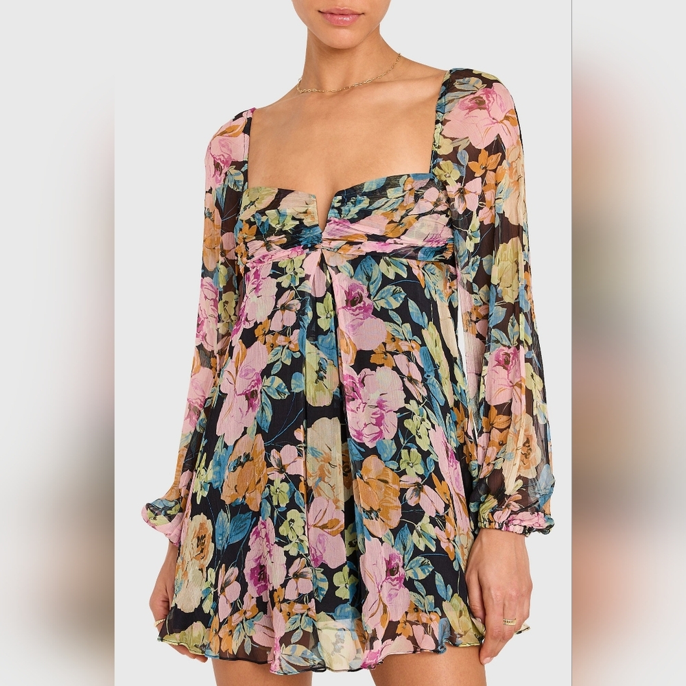 NWT Amanda Uprichard X Revolve 'Carrie' Chiffon Mini in Floral Print | Sz Med